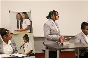 Student Raeghen Stinson debating her topic